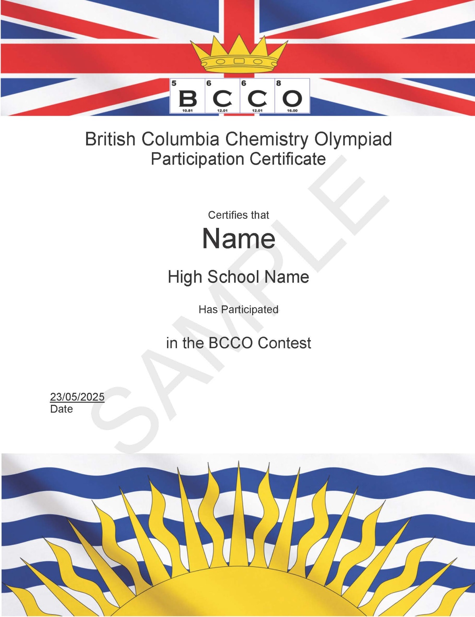 ตัวอย่างใบประกาศนียบัตร BCCO Certificate of Participation